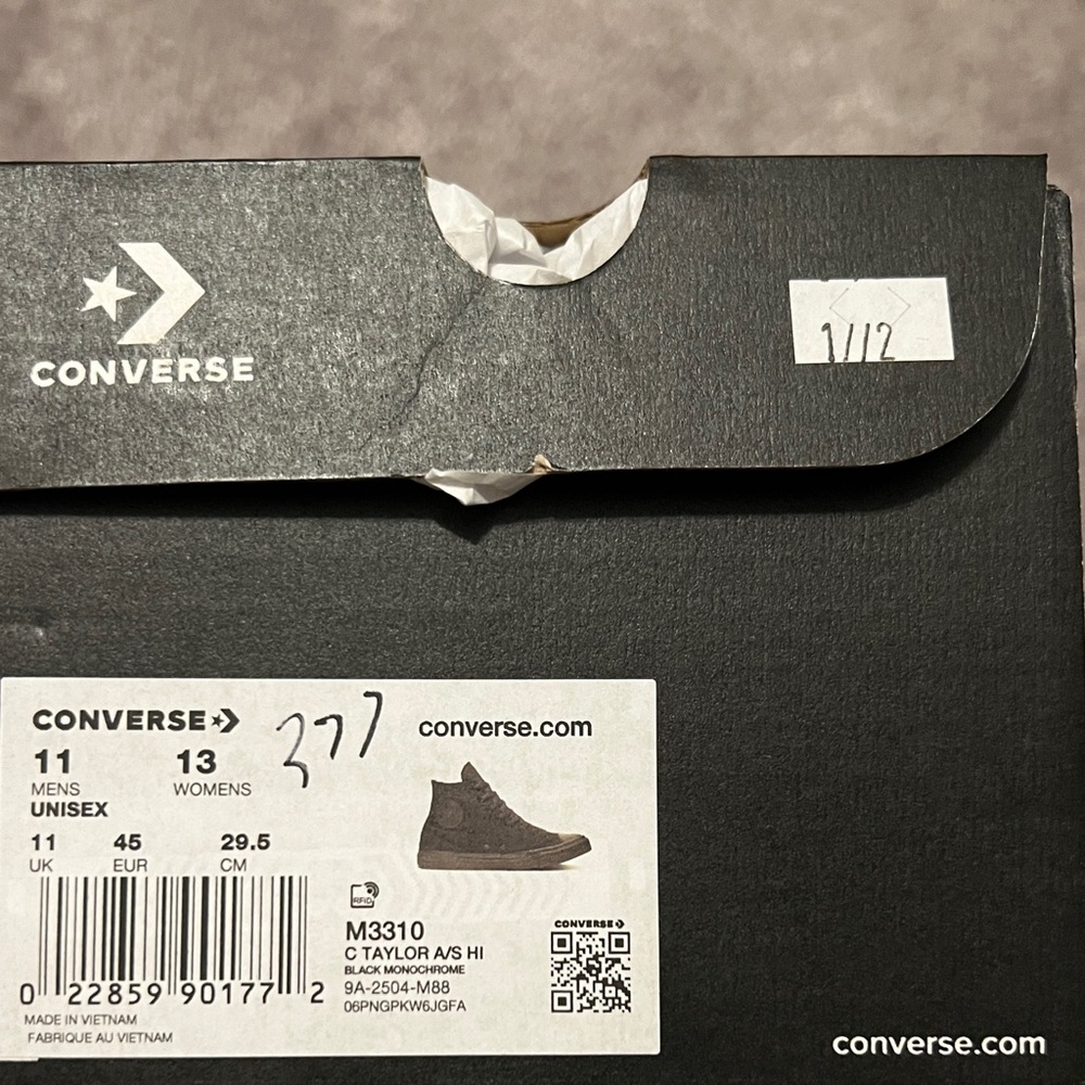 Converse Chuck Taylor All Star Hi Black Monochrome Men’s Size 11, Women’s 13 - Picture 3 of 3
